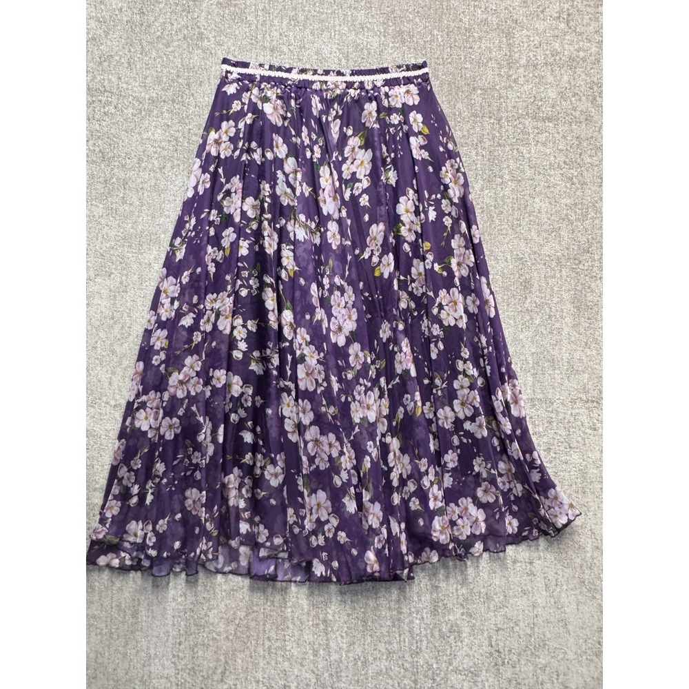 Afibi Floral Midi Skirt XL Purple Cottagecore Fairy Romantic Sheer Chiffon NWT